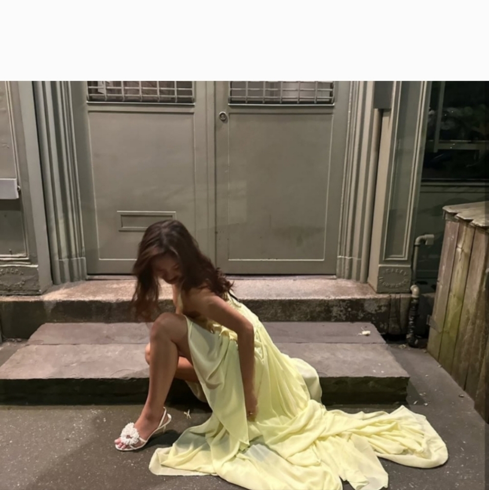 For Love & Lemons Bustier Baby Yellow High-low Ruffle Gown W/Spaghetti Straps - Picture 5 of 8